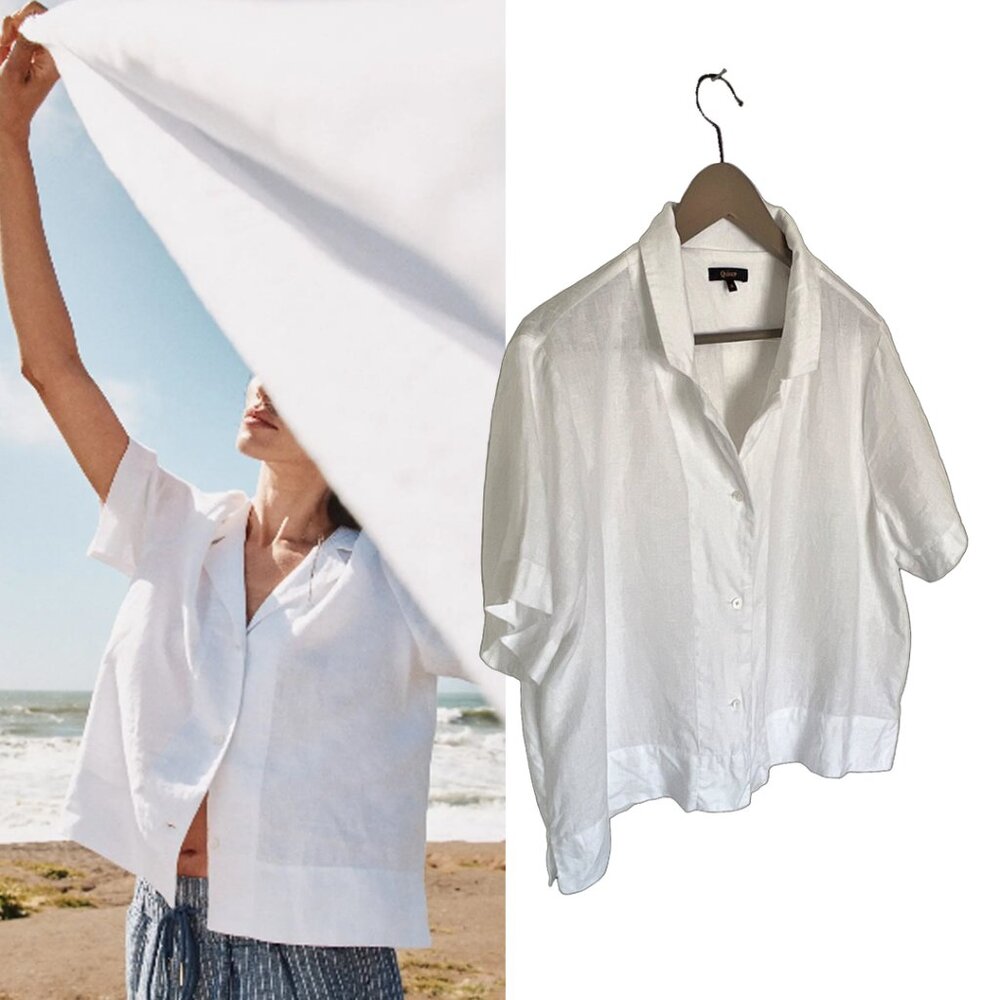 Quince 100% Linen White Short Sleeve Shirt, Size XL